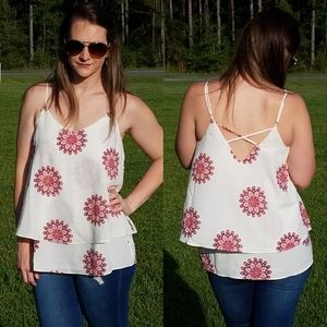Cream top with pink paisley detailing